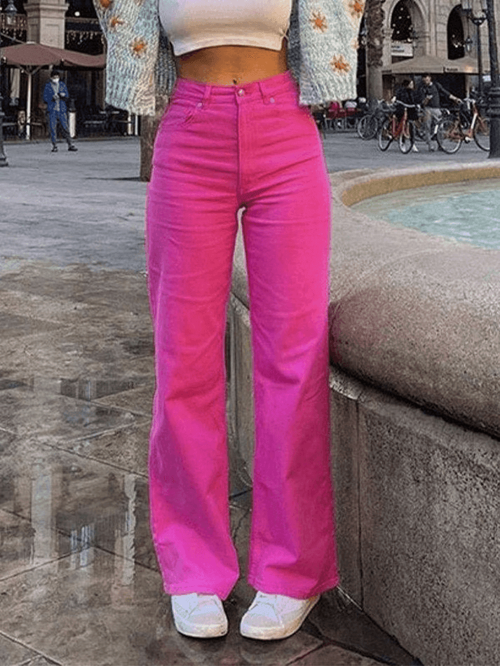 Pink Casual Relaxed Boyfriend Jeans