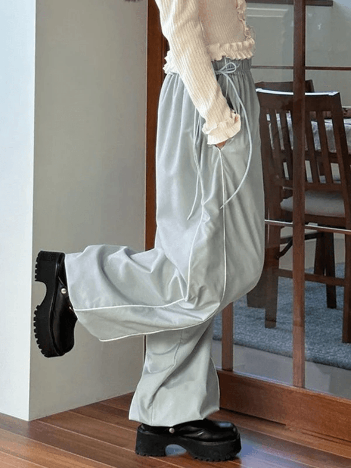 Piping Baggy Jogger Parachute Pants