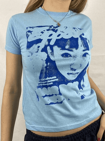 Camiseta de manga corta con estampado de cara de píxeles