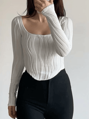 Pleated Basic Long Sleeve Crop Top