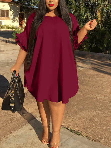 Ruffle Sleeve Swing Midi Dress