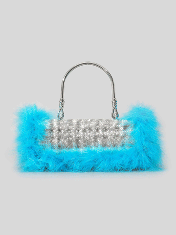 Furry Rhinestone Evening Clutch Bag