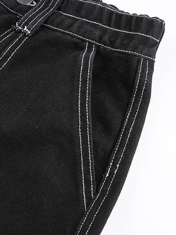 Pocket Stitched High Waist Cargo Jeans