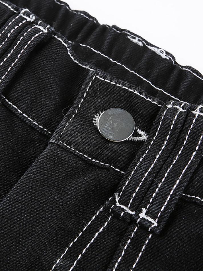 Pocket Stitched High Waist Cargo Jeans