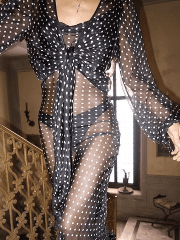 Polka Dot Sheer Mesh Maxi Dress