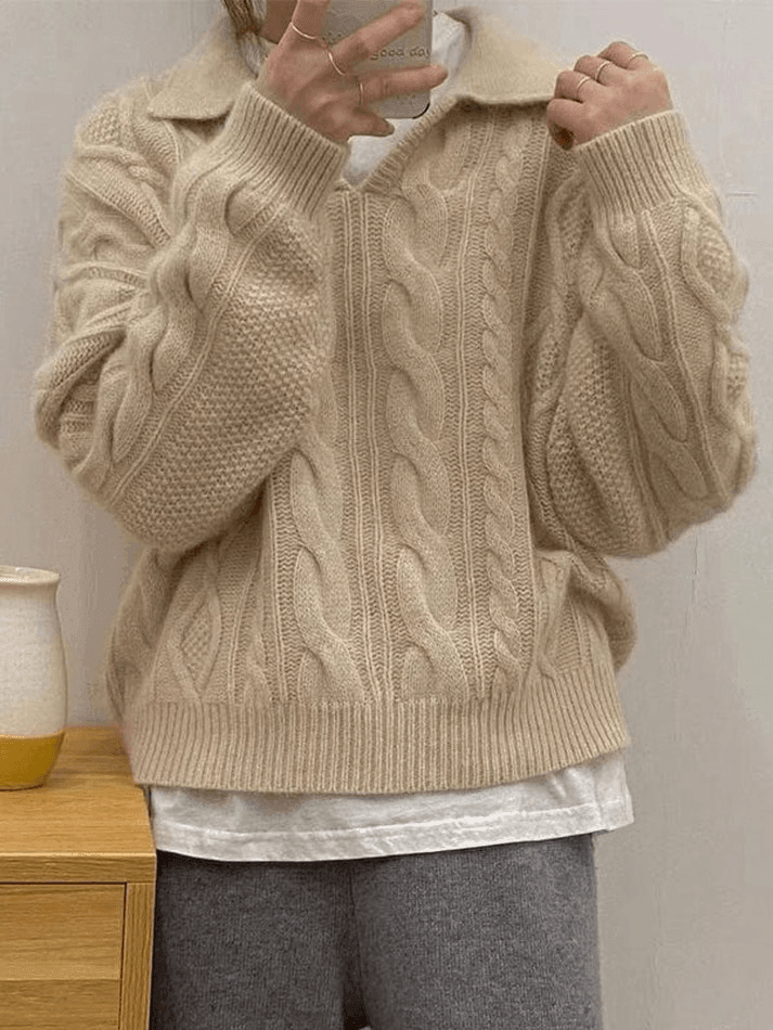 Polo Neck Cable Knit Sweater