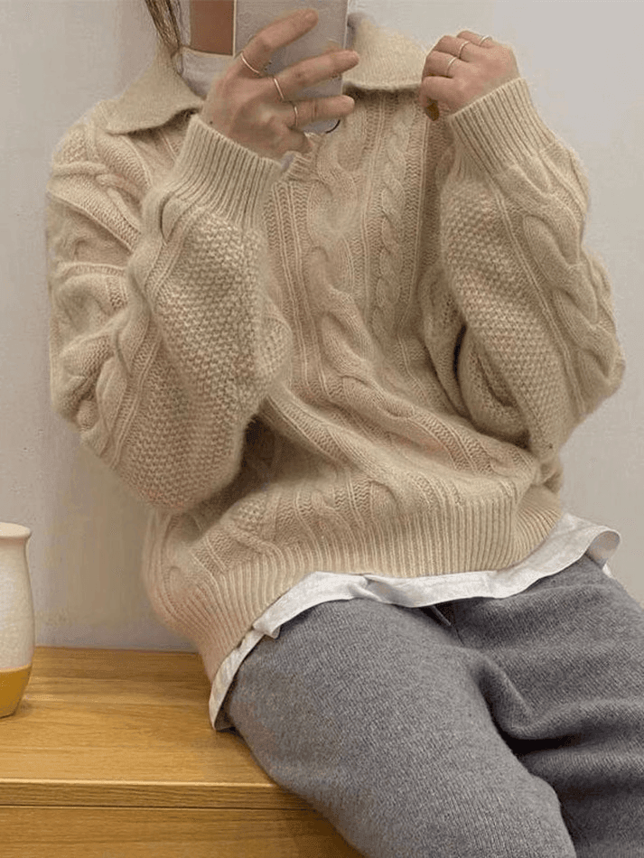 Polo Neck Cable Knit Sweater