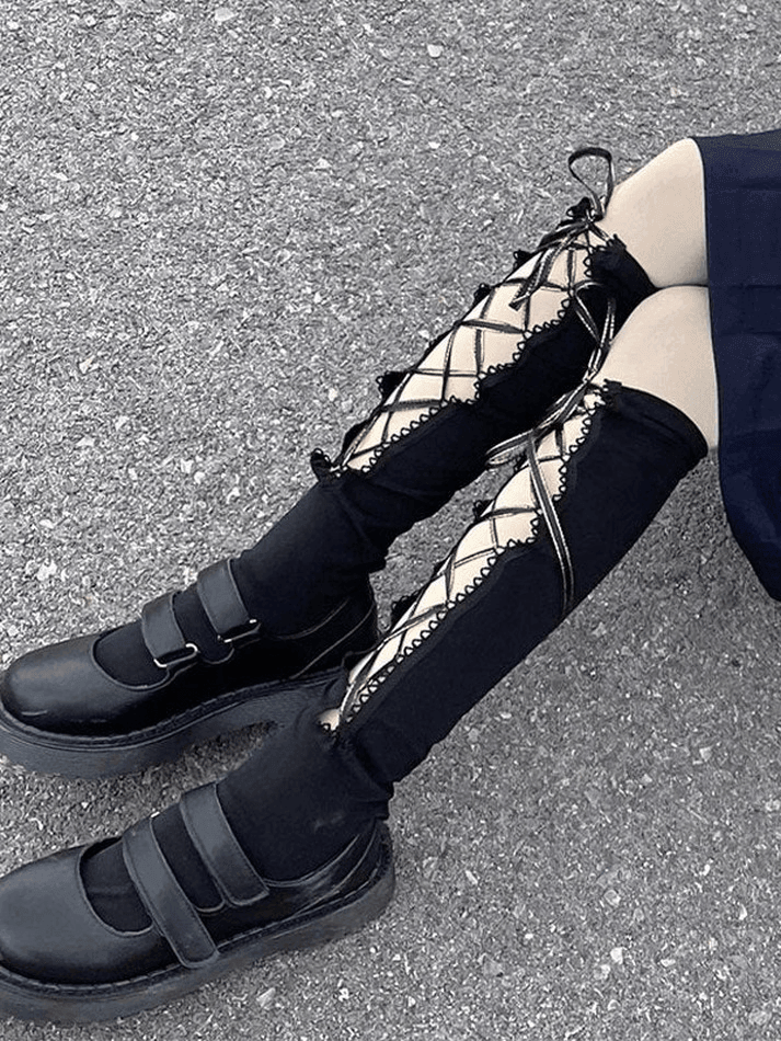 Preppy Style Lace Up Crew Socks