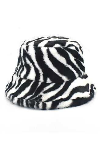 Printed Fuzzy Warm Bucket Hat