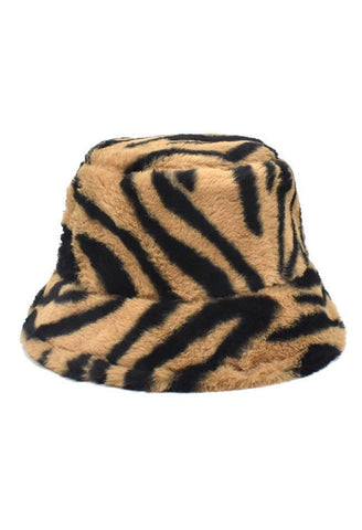 Printed Fuzzy Warm Bucket Hat