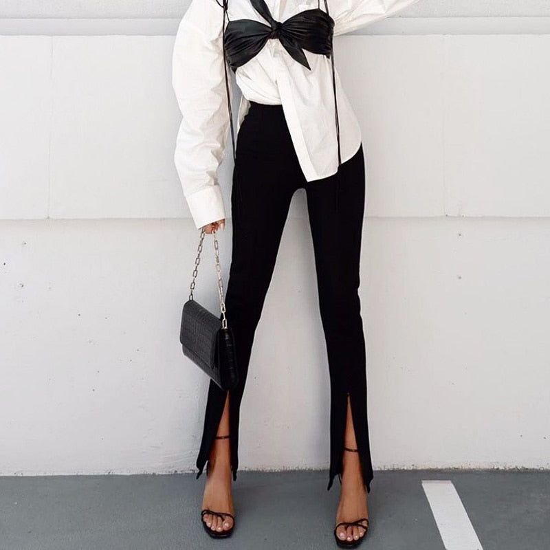 Shauna High Waist Front Slit Pants