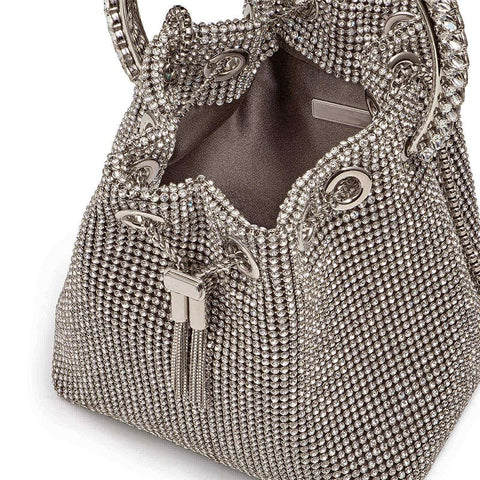 Bolso Splendor con borlas y asa de cristal con diamantes