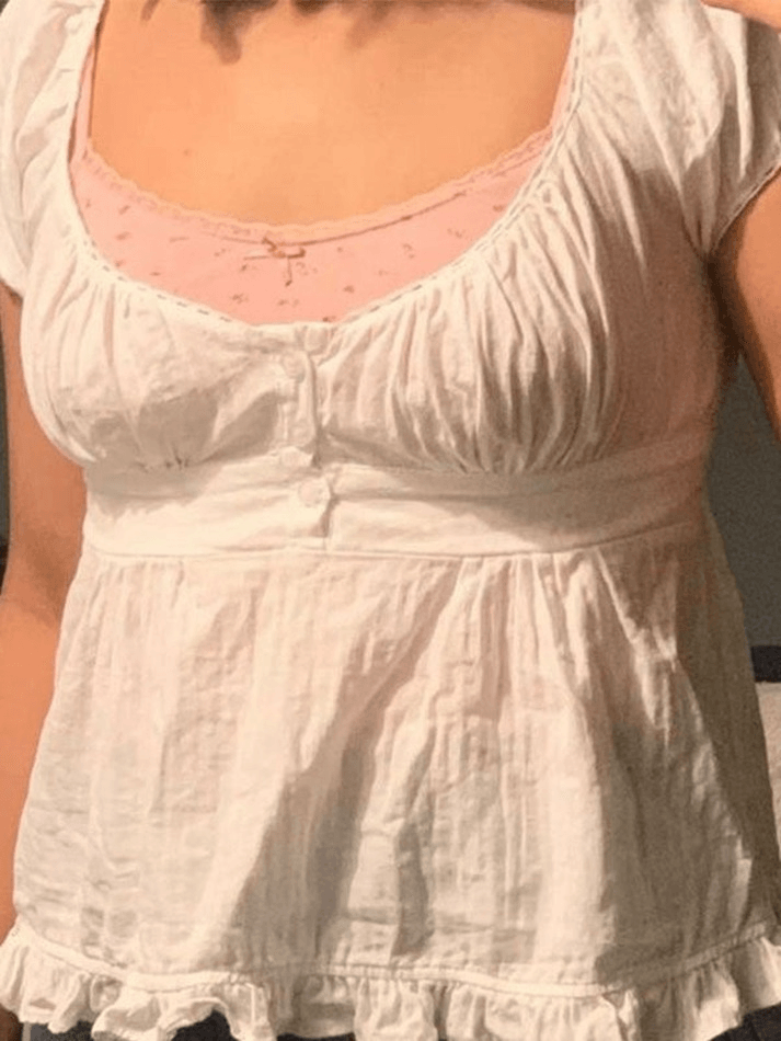 Bluse mit geknöpften Puffärmeln und Rüschen