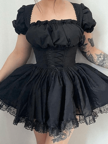 Puff Sleeve Corset Tie Mini Dress