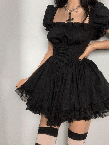 Puff Sleeve Corset Tie Mini Dress