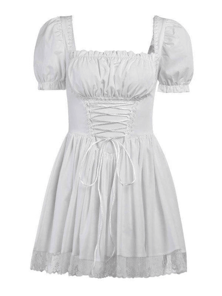 Puff Sleeve Corset Tie Mini Dress