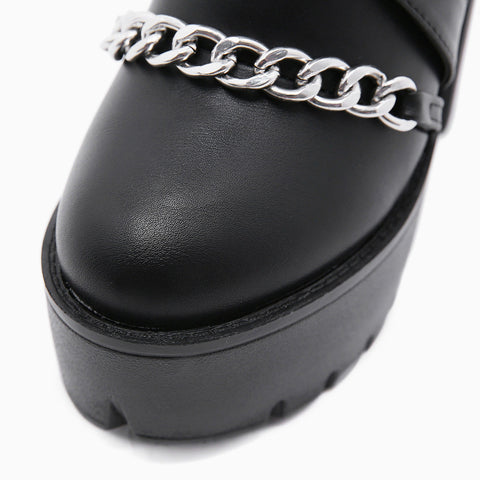 Cutout Chain Trim Chunky Heel Platform Boots - Black