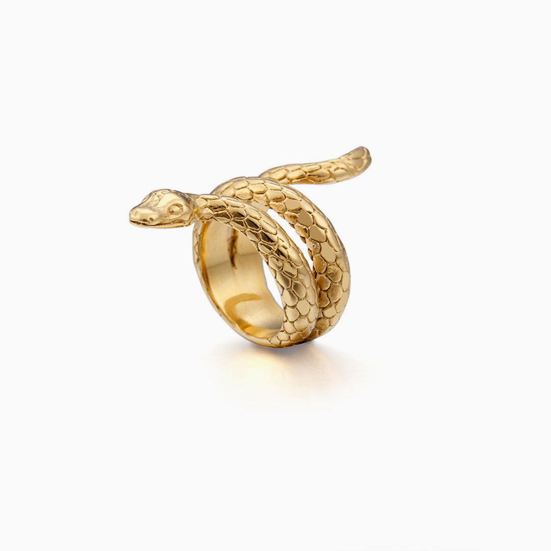 Style Wrap Around Snake Shaped Embossed Ring - Gold