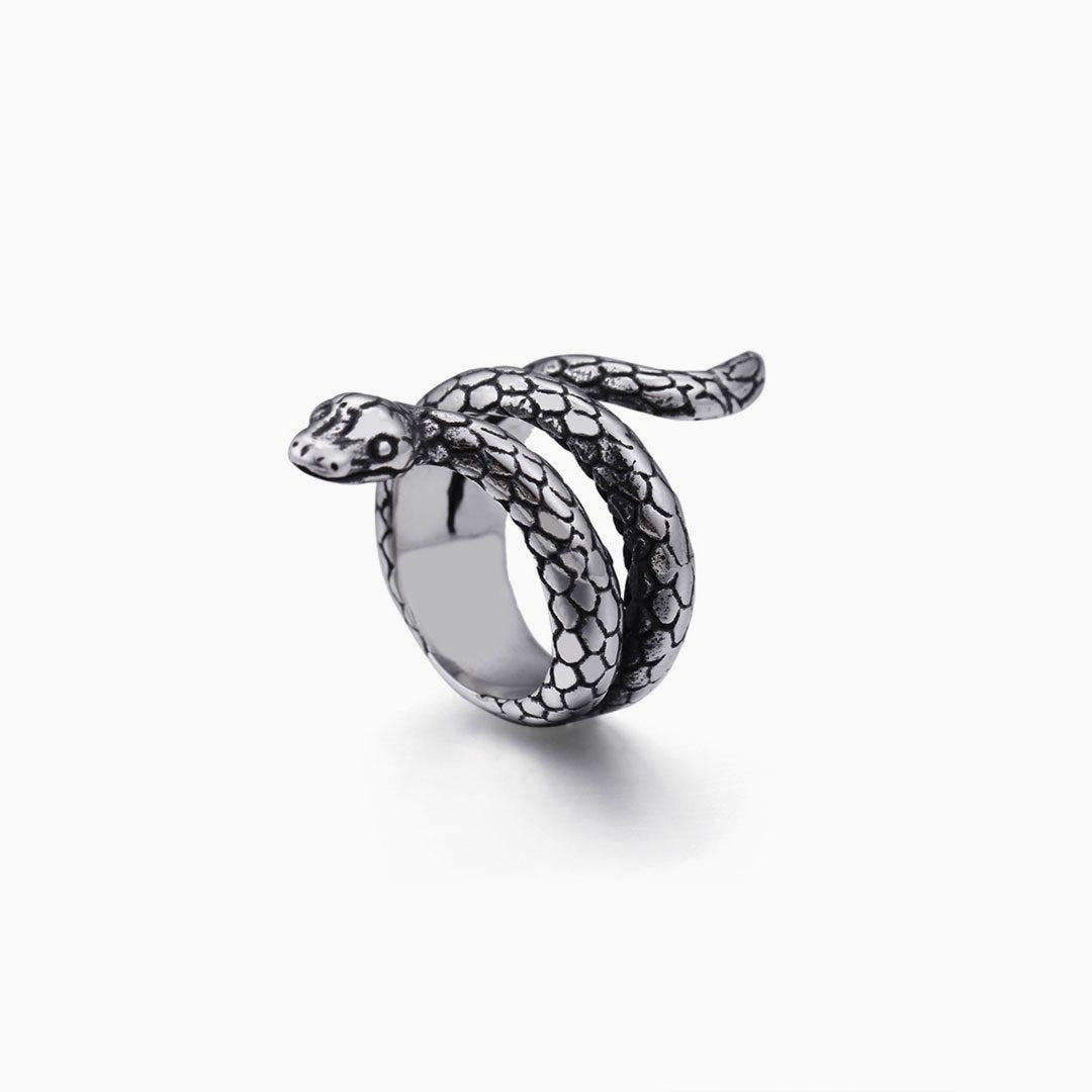 Style Wrap Around Snake Shaped Embossed Ring - Silver