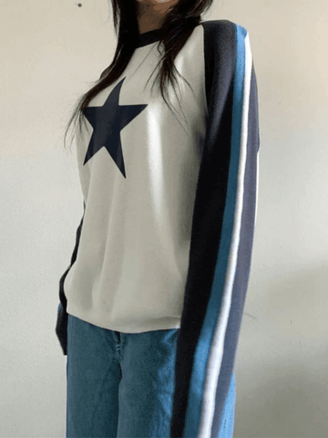 Raglan Sleeve Star Print Pullover Sweater