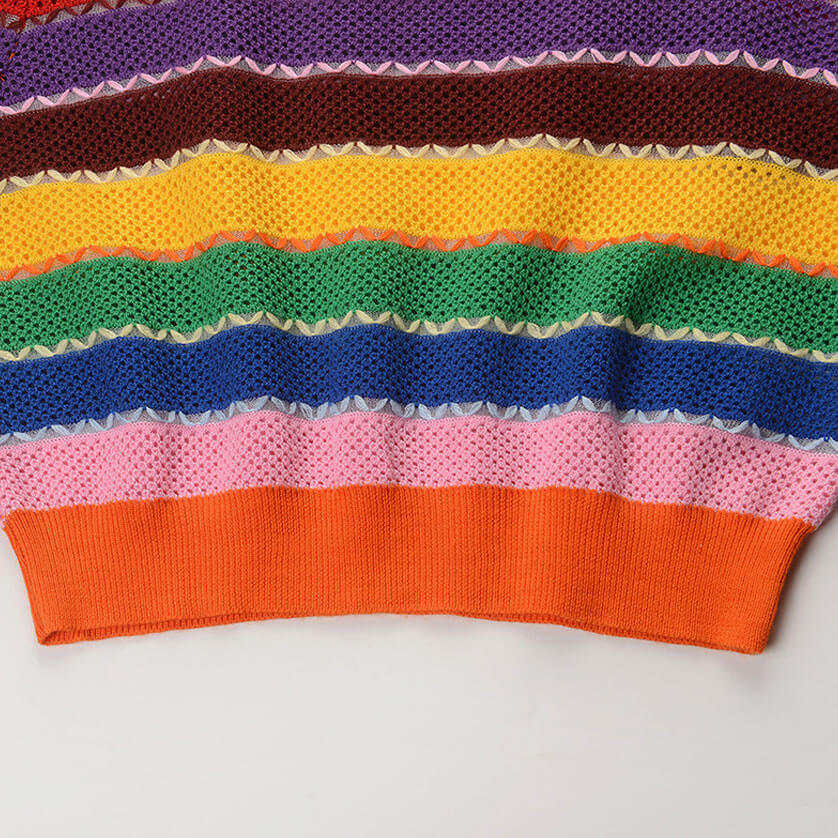 Stripe Short Sleeve Crop Knit Top