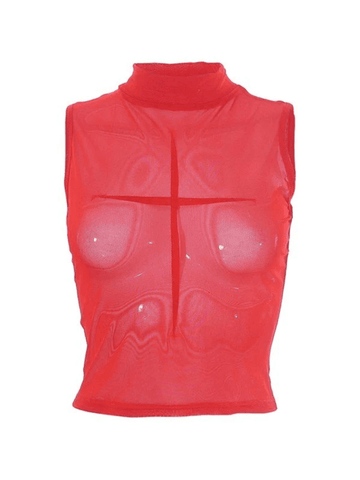 Rotes kurzes Tanktop aus Netzstoff