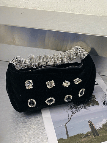 Velvet Pearls Rhinestone Tassels Handbag