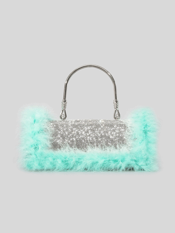 Furry Rhinestone Evening Clutch Bag