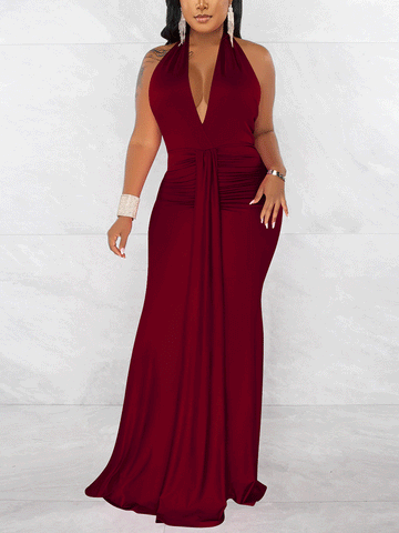 Halter Ruched Maxi Dress