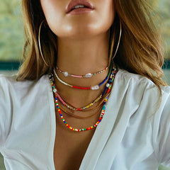 Enamel Mixed Color Beaded Choker Necklace - Multicolor