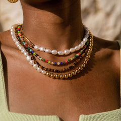 Mixed Color Enamel Beaded Choker Necklace - Multicolor
