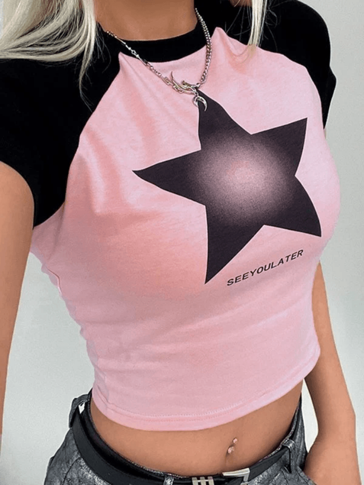 Camiseta de manga corta raglán con estrellas