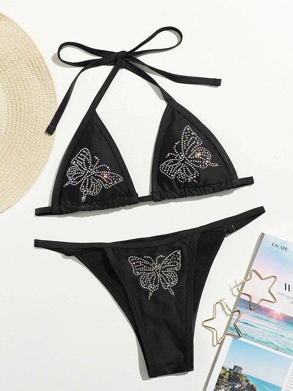 Conjunto de bikini con mariposas y diamantes de imitación