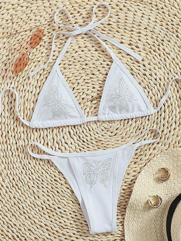 Conjunto de bikini con mariposas y diamantes de imitación