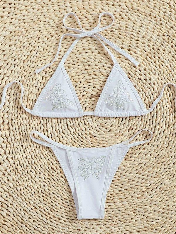 Conjunto de bikini con mariposas y diamantes de imitación