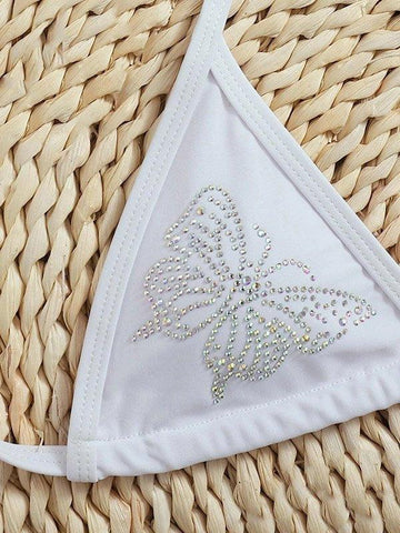 Conjunto de bikini con mariposas y diamantes de imitación