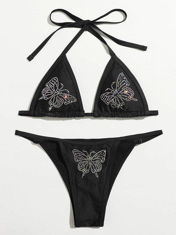 Conjunto de bikini con mariposas y diamantes de imitación