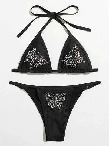 Conjunto de bikini con mariposas y diamantes de imitación