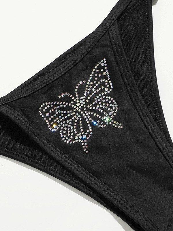 Conjunto de bikini con mariposas y diamantes de imitación