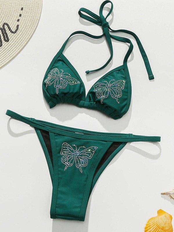 Conjunto de bikini con mariposas y diamantes de imitación