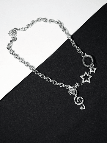 Rhinestone Decor Charm Necklace