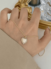 Rhinestone Edge Heart Pendant Necklace