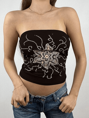 Bandeau-Top mit Strass-Blumenmuster