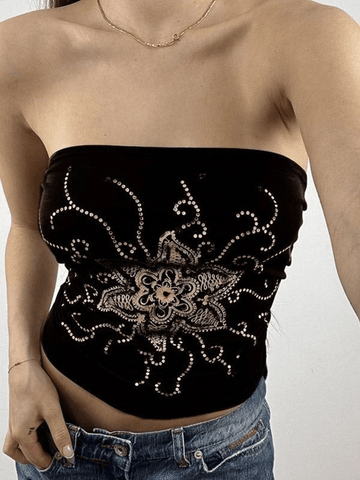 Bandeau-Top mit Strass-Blumenmuster