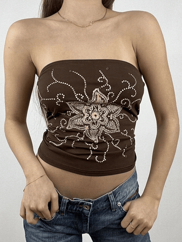 Rhinestone Floral Bandeau Top