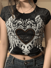 Rhinestone Heart Fairy Wing Graphic Tee