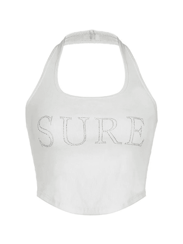 Geripptes kurzes Tanktop mit Strass-Buchstaben