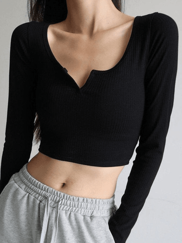 Crop-Top mit langen Ärmeln und Rippenmuster