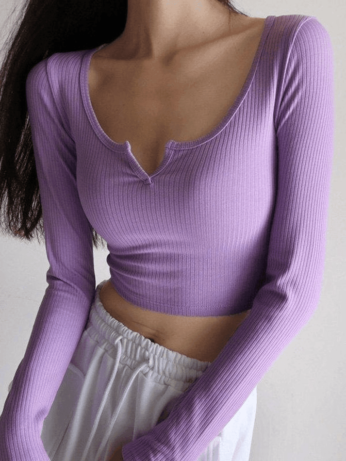 Crop-Top mit langen Ärmeln und Rippenmuster