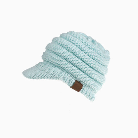 Cozy Me Up Ribbed Knit Ponytail Winter Newsboy Hat